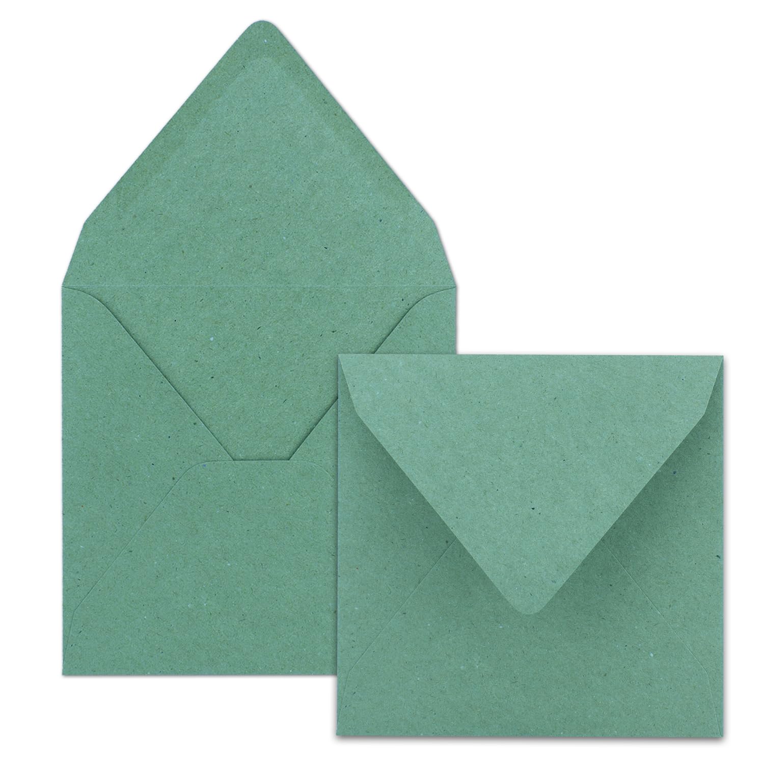 Juego de 200 tarjetas plegables cuadradas de papel de estraza en verde eucalipto, 15 x 15 cm, tarjetas dobles y sobres de papel reciclado - Serie Umwelt