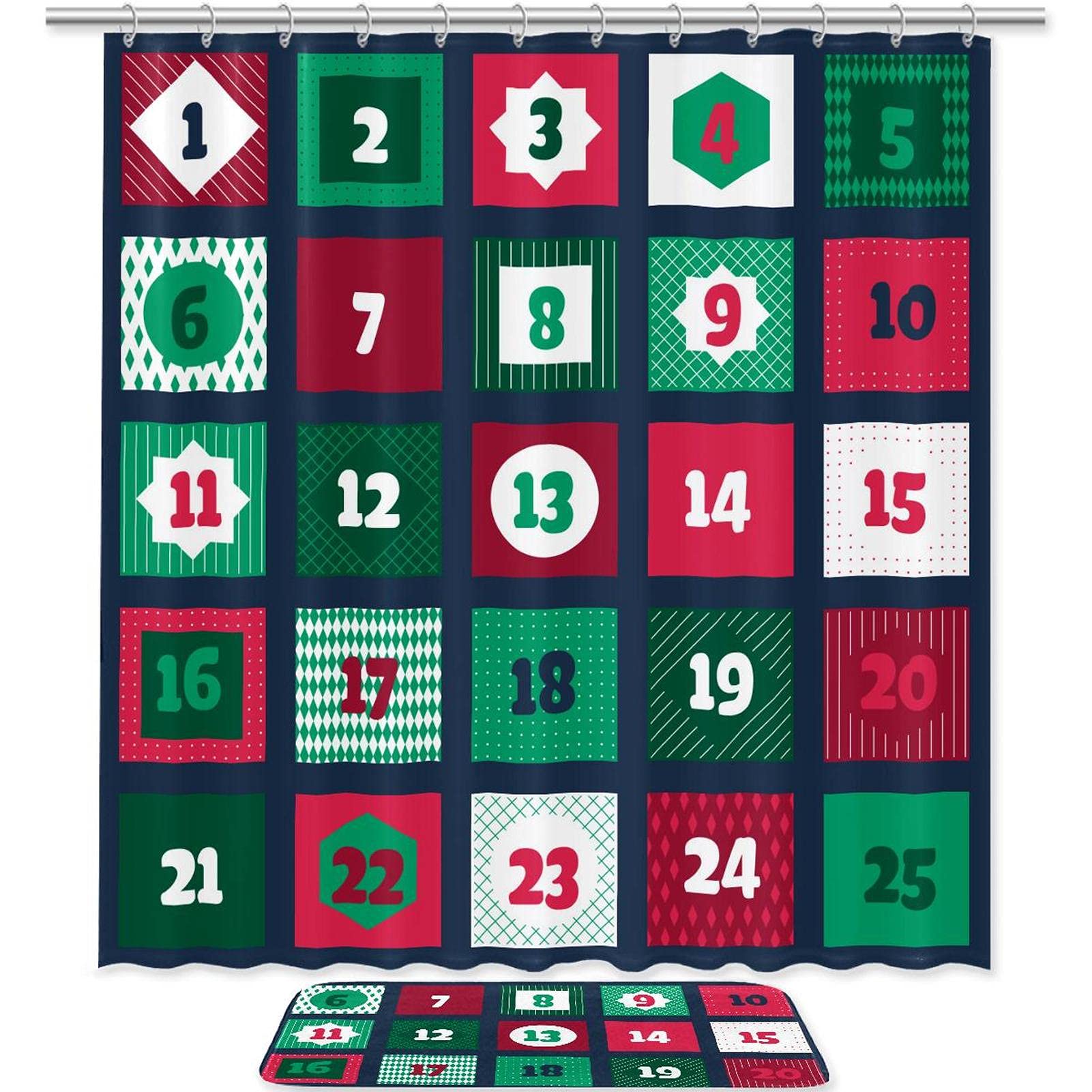 Advent Calendar Printable Shower Curtain and Bath Mat Set Waterproof Fabric Bathroom Curtain and Rug Set with Hooks : Amazon.ca: Home advent-calendar-printable-shower-curtain-and-bath-mat-set-waterproof-fabric-bathroom-curtain-and-rug-set-with-hooks-amazon-ca-home