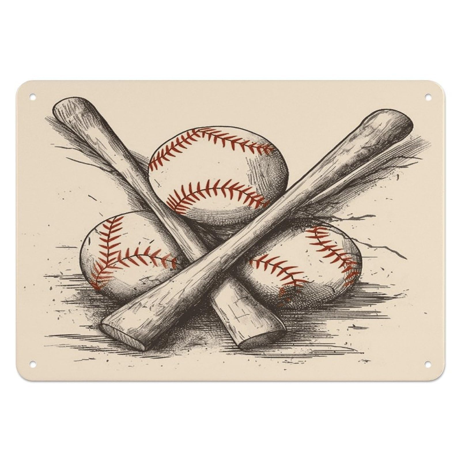 Btcowzrv Style Hand Drawn Baseball Bats And Ball Metal Sign, 5.5" X 7.9" Tin Wall Decor, Wall Art Plaques For Home Wedding Decor Room Living Room Decoration