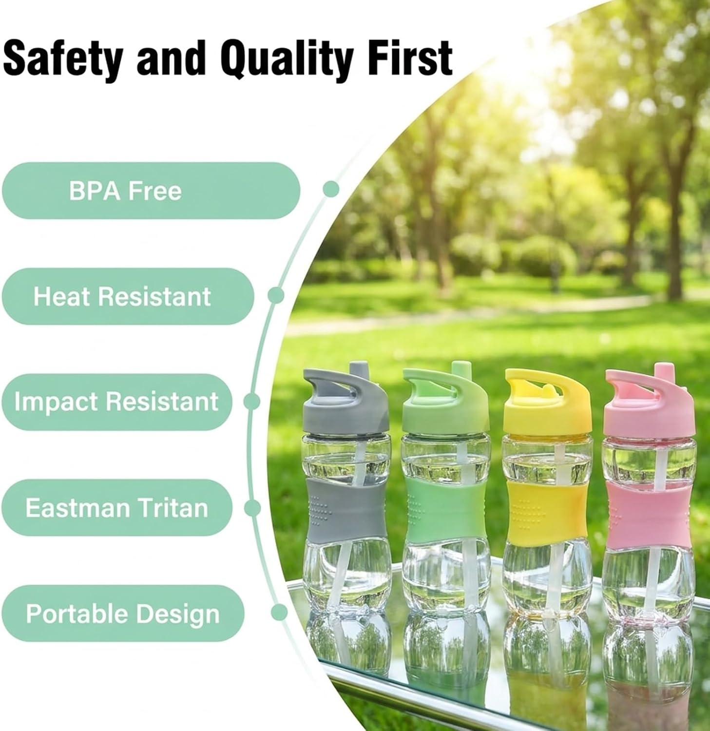 Sivaphe Clear Kids Water Bottle with Straw Cap 12 oz, Portable Leak-Proof Tritan Small Beverage Bottle, Transparent Sports Drinking Bottle for School Girls Lightweight Pink