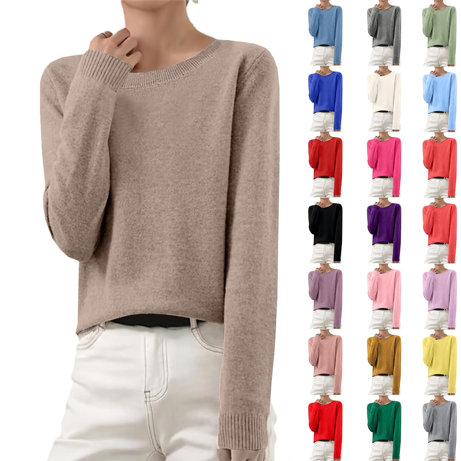 Crew Neck Sweater for Women Trendy Knit Pullover Cozy Long Sleeve Sweater Cashmere Soft Lightweight Cute Fall Tops