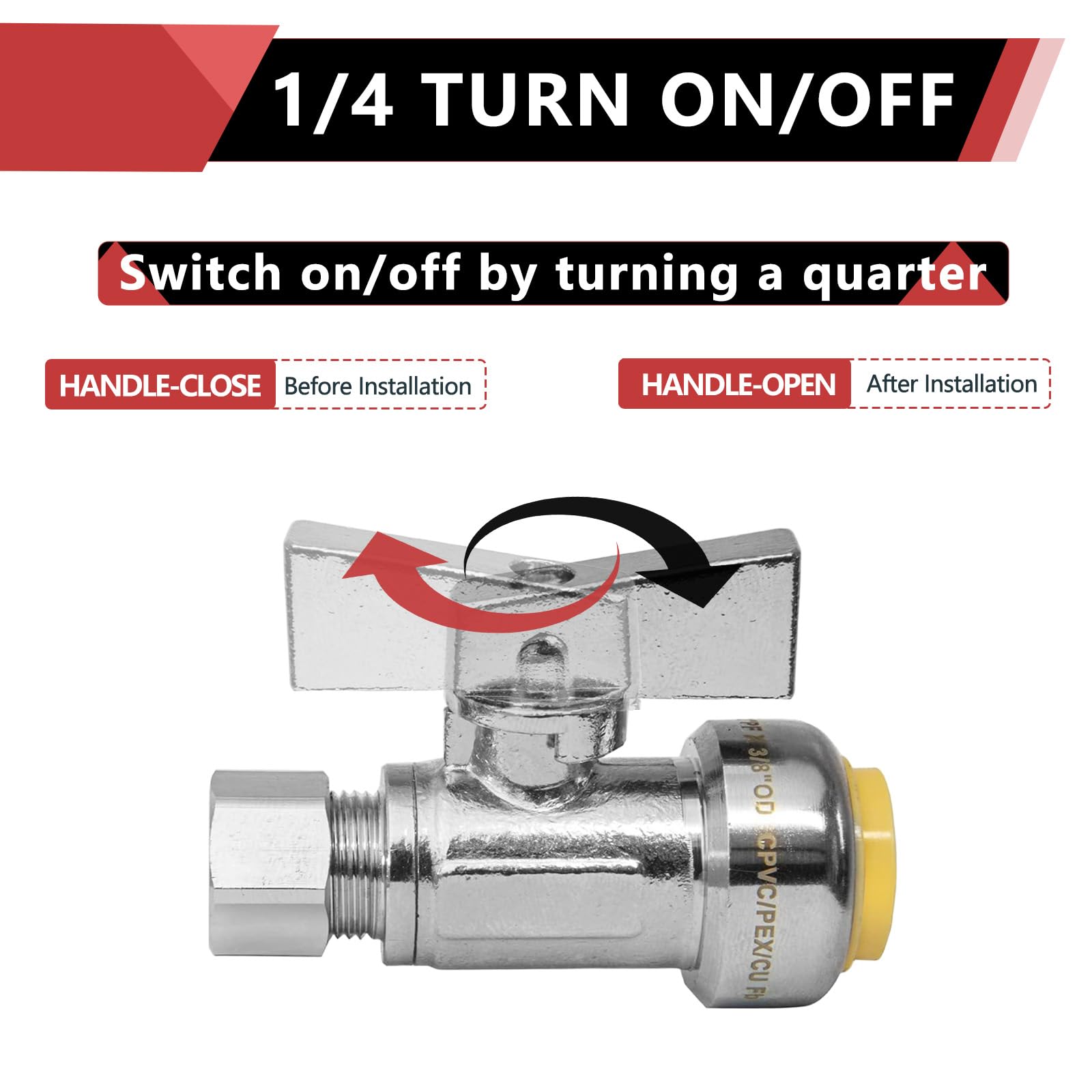 Valve Pneu EFIELD 2PCS 1/4 Turn Straight Stop Push-Fit Valve 1/2" X 1/2" Chrome Pipe Castello - Foto 2