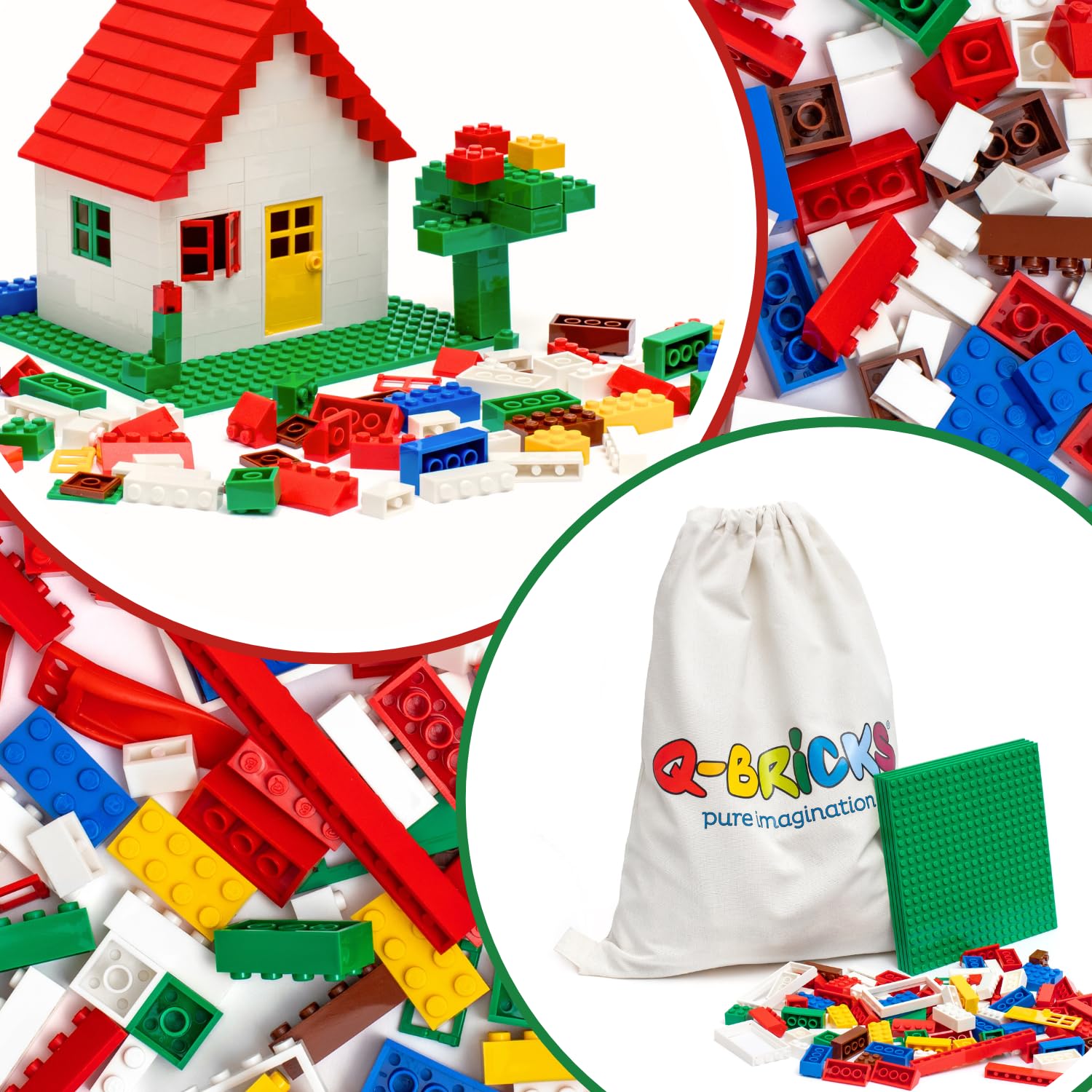Set Creativo con Mattoni Classici | Set da 1000 pezzi | 19 forme comprendono porte, finestre, tegole e baseplate | 8 colori | Mix di case in colori di base