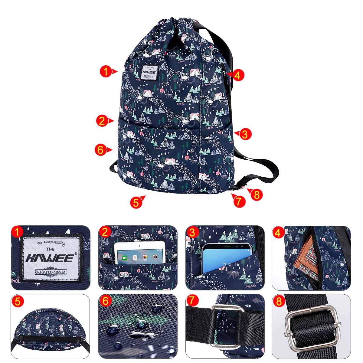 Impermeable Casual Mochila con Cordón Grande Deporte Bolso de Gimnasia Mochila de Cuerda Unisex para Mujer Hombre Vida Cotidiana Aire Libre Yoga Escuela Playa Nadar — view 2