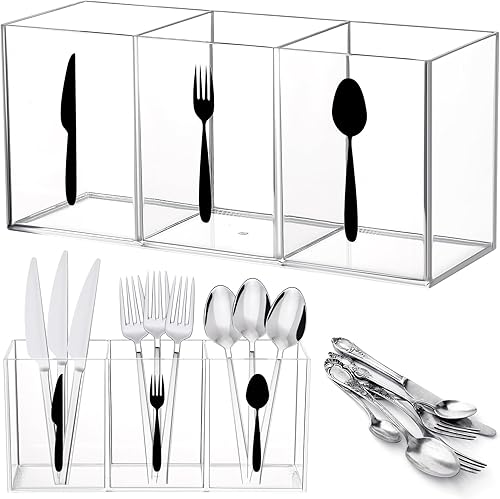 Organizador de almacenamiento de cubiertos de acrílico transparente, organizador de cubiertos para encimera, soporte para cucharas y tenedores, caja