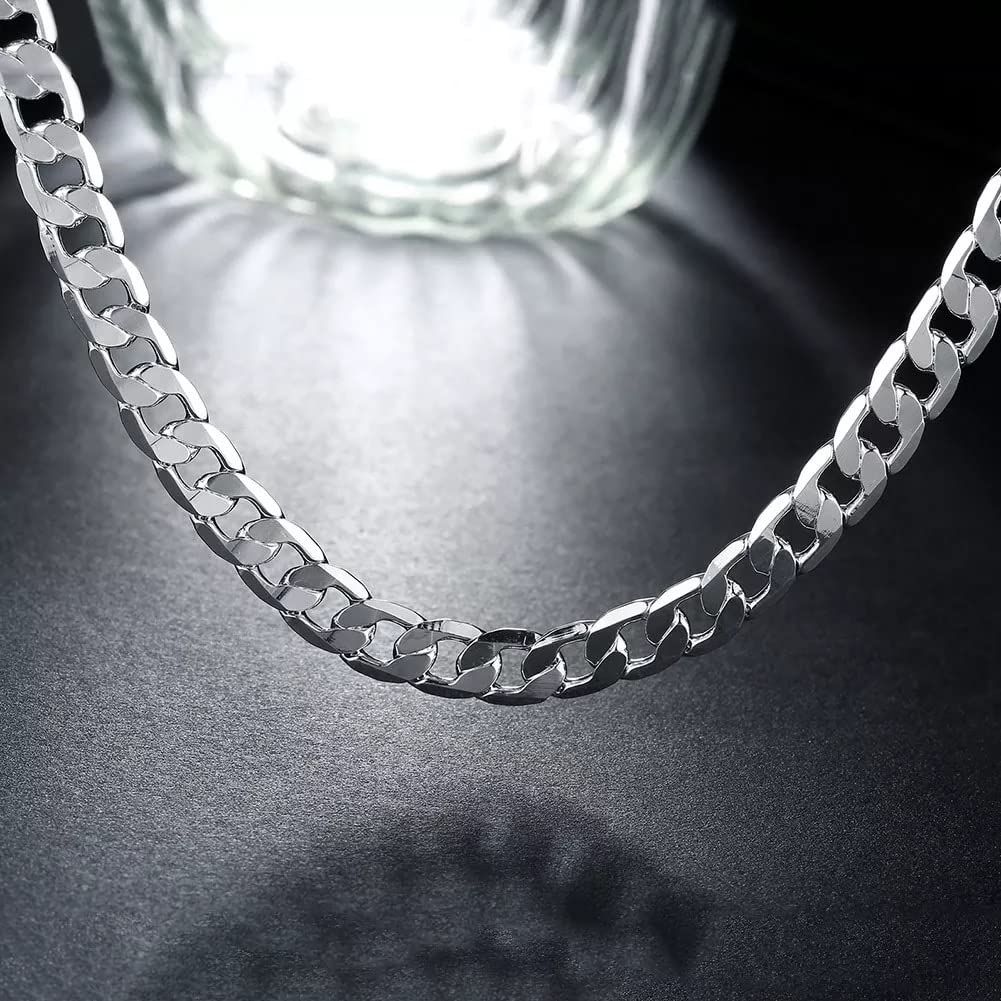 18 Karat Gold Halsketten 925 Sterling Silber Klassische 8 mm seitliche Kette für Männer Frau edlen Schmuck Geschenke Hochzeit