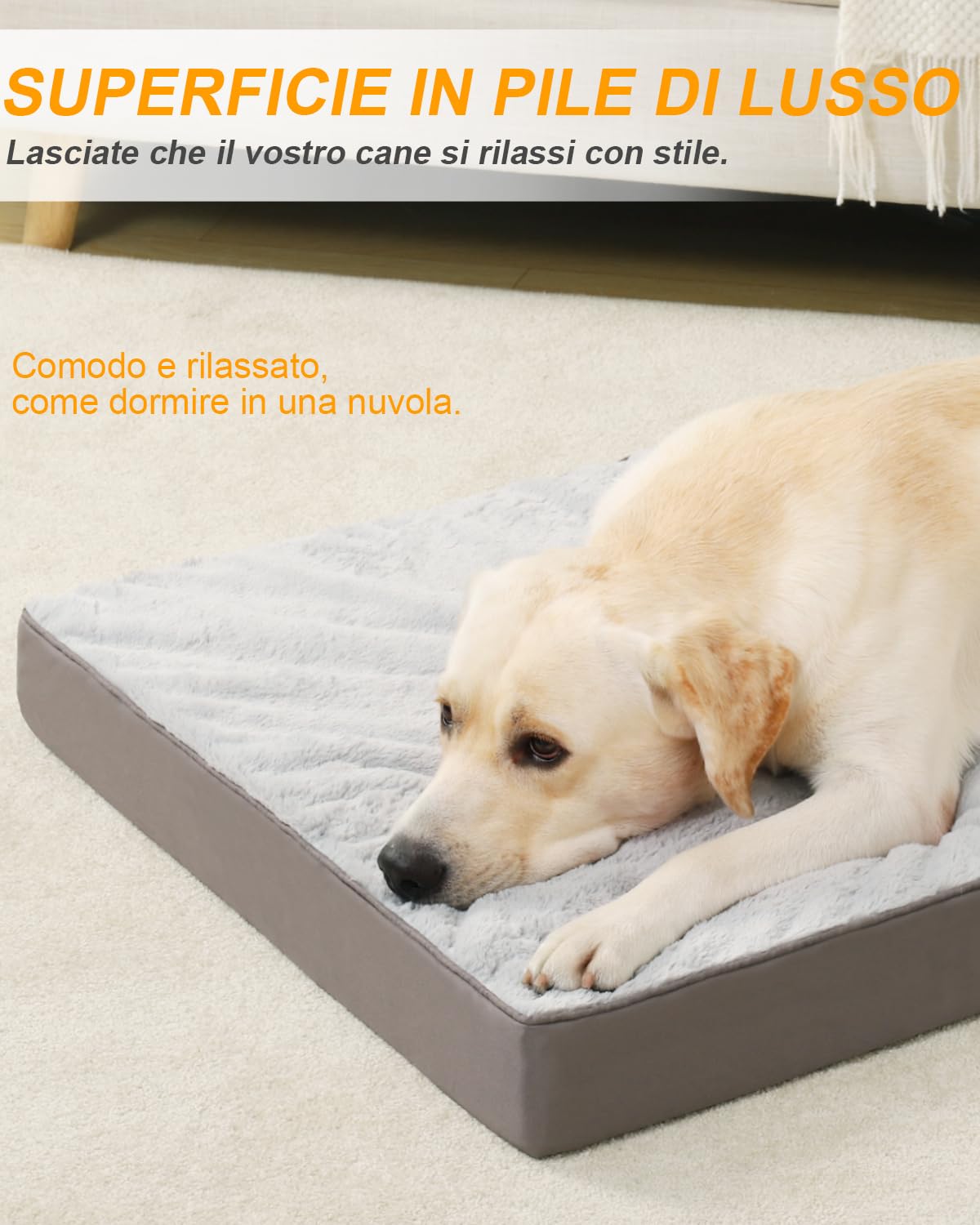KSIIA Cuccia Cane Interno Taglia Grande XL, Utilizzabile su Entrambi i Lati, Ortopedico Cuscino per Cani Sfoderabile e Lavabile, Letto per Cani Impermeabile, Materassino Cane Grigio, 105x70x9cm
