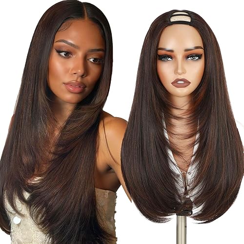 Highlight Brown U Part Wig Straight Hair Layered Wigs for