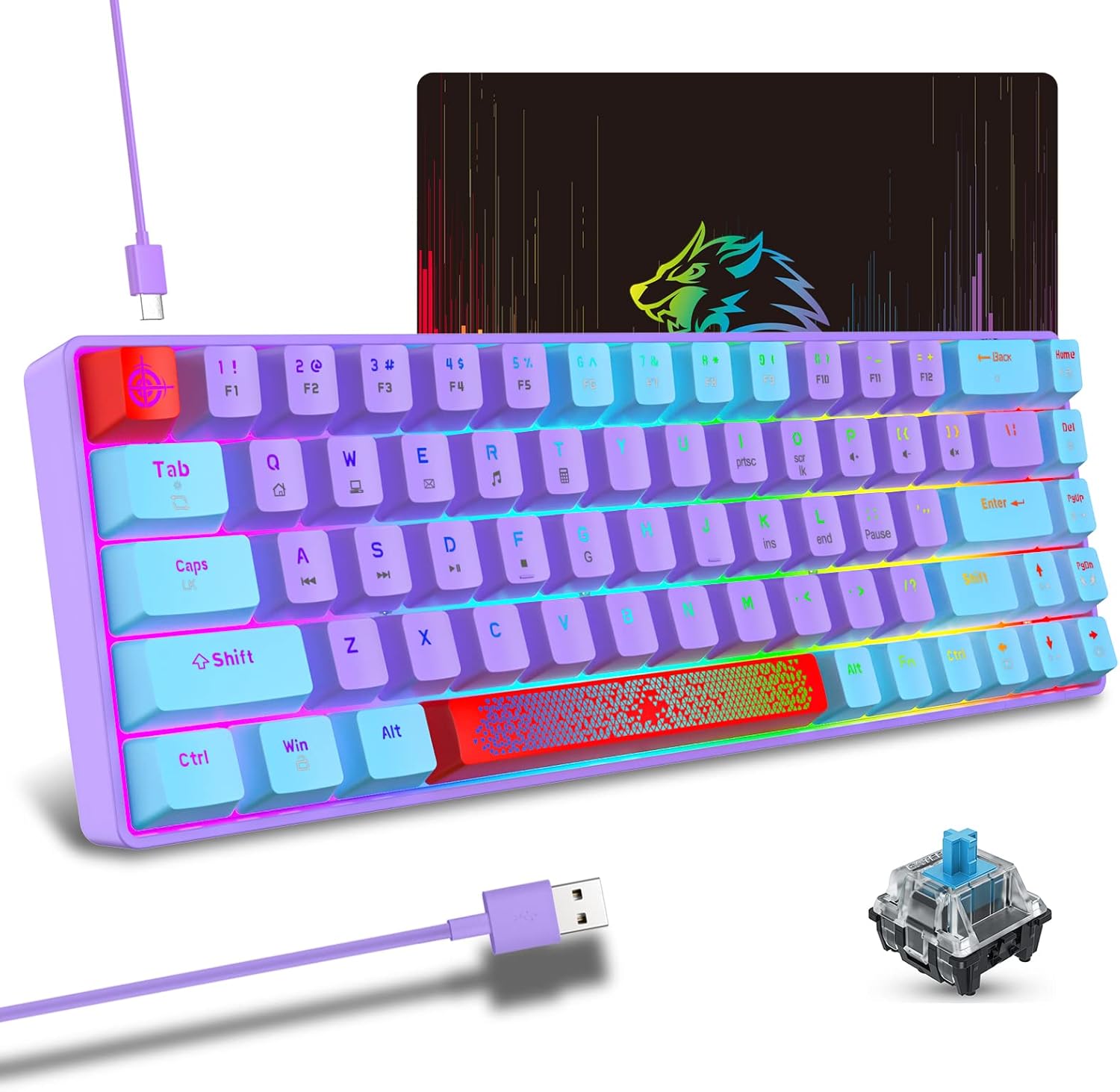60% Percent Wired Mechanical Keyboard, RGB Backlight Compact 68 Key Small Gaming Keyboard All Keys Anti-Ghost, Type-C Waterproof Color Mouse Pad for Windows Laptop PC Mac (Pupler Blue & Blue Switch) 60% Percent Wired Mechanical Keyboard, RGB Backlight Compact 68 Key Small Gaming Keyboard All Keys Anti-Ghost, Type-C Waterproof Color Mouse Pad for Windows Laptop PC Mac (Pupler Blue & Blue Switch)