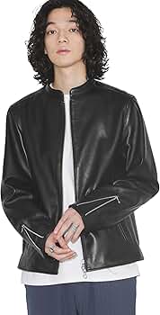 NANO UNIVERSE シングルライダースジャケット 黒赤 Amazon | [ナノ・ユニバース] バンドカラーレザーシングル