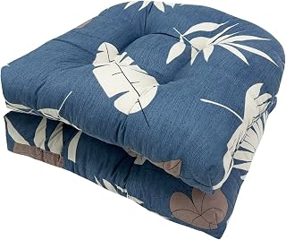 Blue Grey Outdoor Seat Cushions Set for Patio | Set of 2 U Shaped Patio Seat Pad Floral 18 x 18 in Rocking Chair Cushion for Indoor Outdoor Chair Use