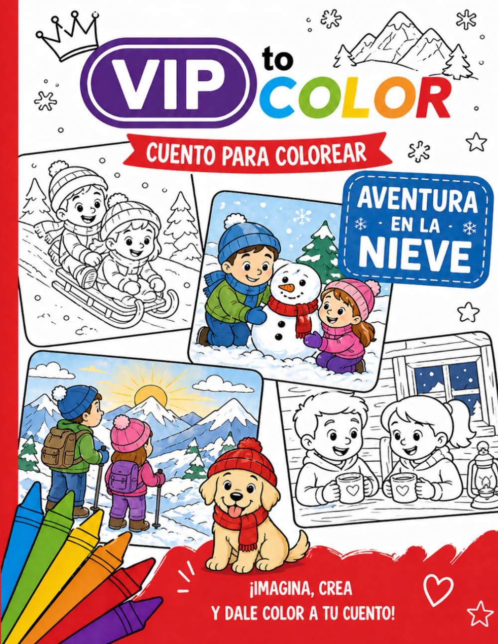 Aventura en la nieve: Cuento para colorear