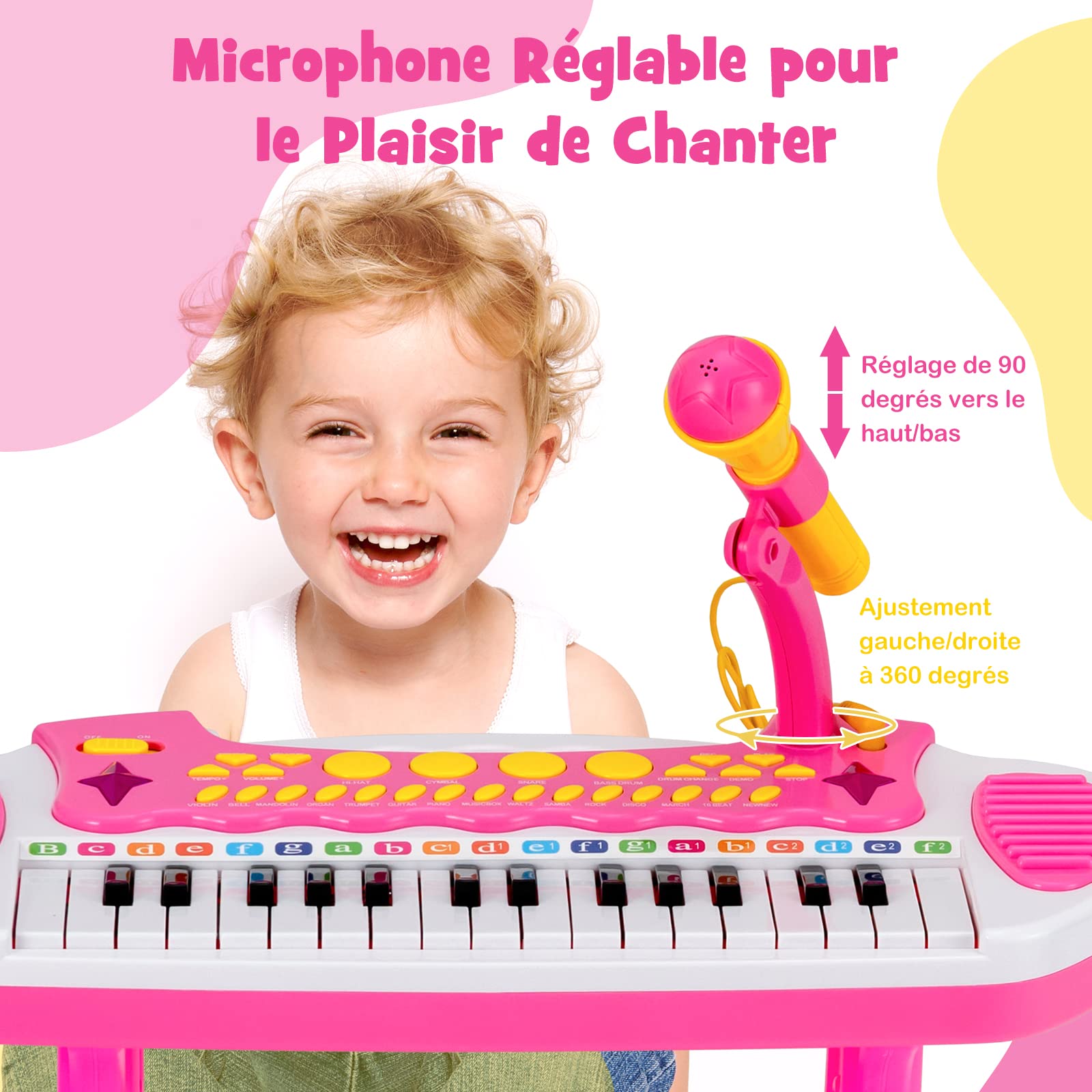 COSTWAY Clavier Piano Enfants 31 Touches avec Microphone et Tabouret,Piano Numérique avec Effets Lumineux,22 Démos,8 Volumes Réglables,8 Tonalités,7 Rythmes,Enfants 3 Ans+ (Rose)…