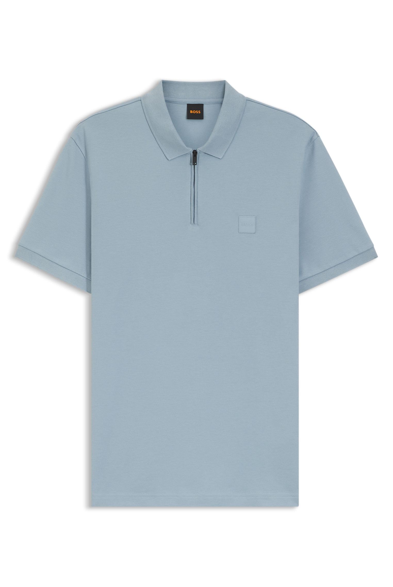 Boss Men's Blue Orange Short Sleeve Quarter Zip Polo Top in Size L, Sports Direct