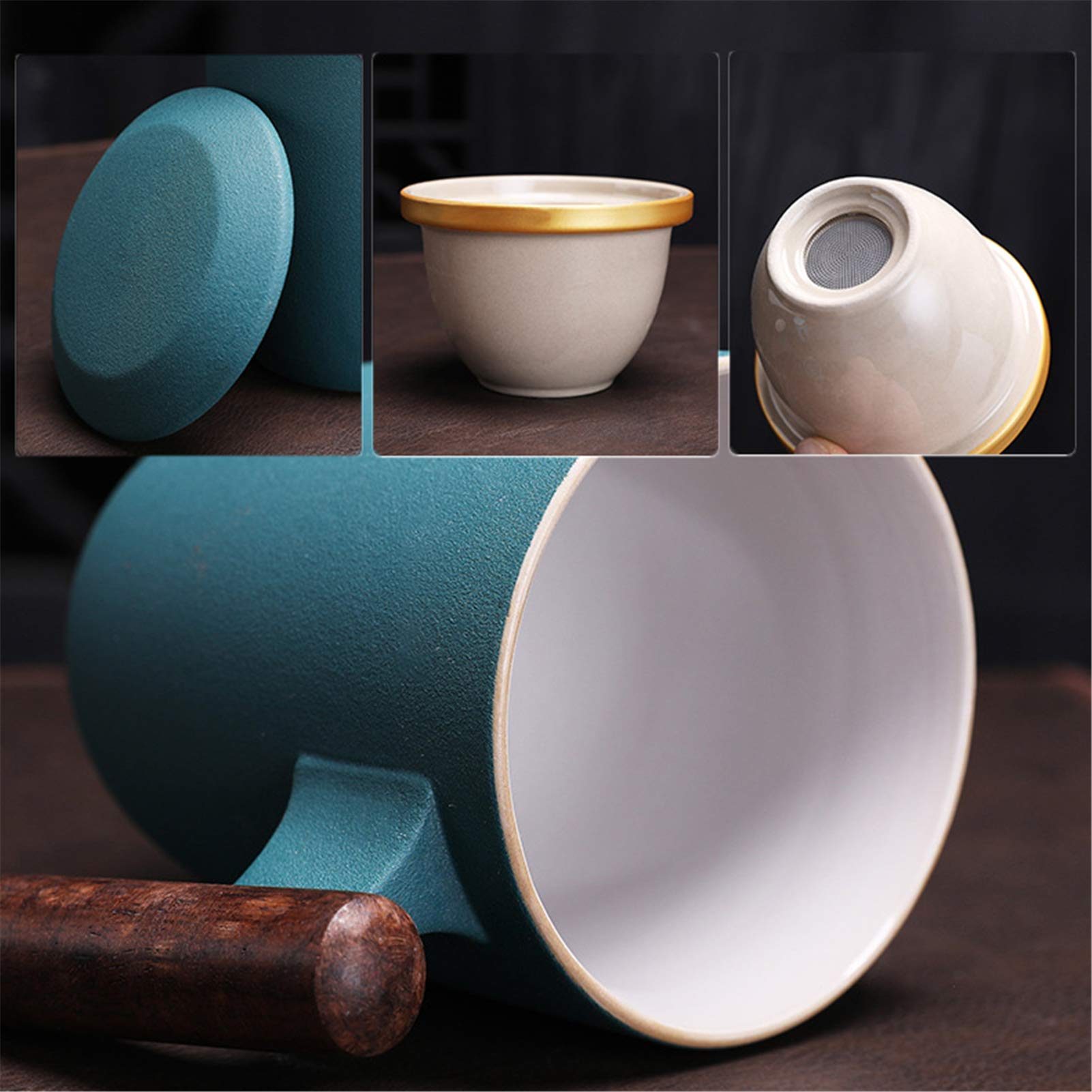 Keramische Theekop Met Infuser En Deksel Thee Mokken Met Houten Handvat,13oz,Fijne Porselein Infuser,Cadeau Voor Verjaardag/kerst/Valentijnsdag (Color : Red