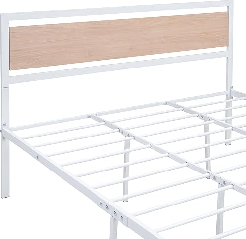 Miniatura 4 de Base de cama de plataforma tamaño Queen con cabecera de madera rústica vintage, marco de cama resistente con almacenamiento, no necesita somier,