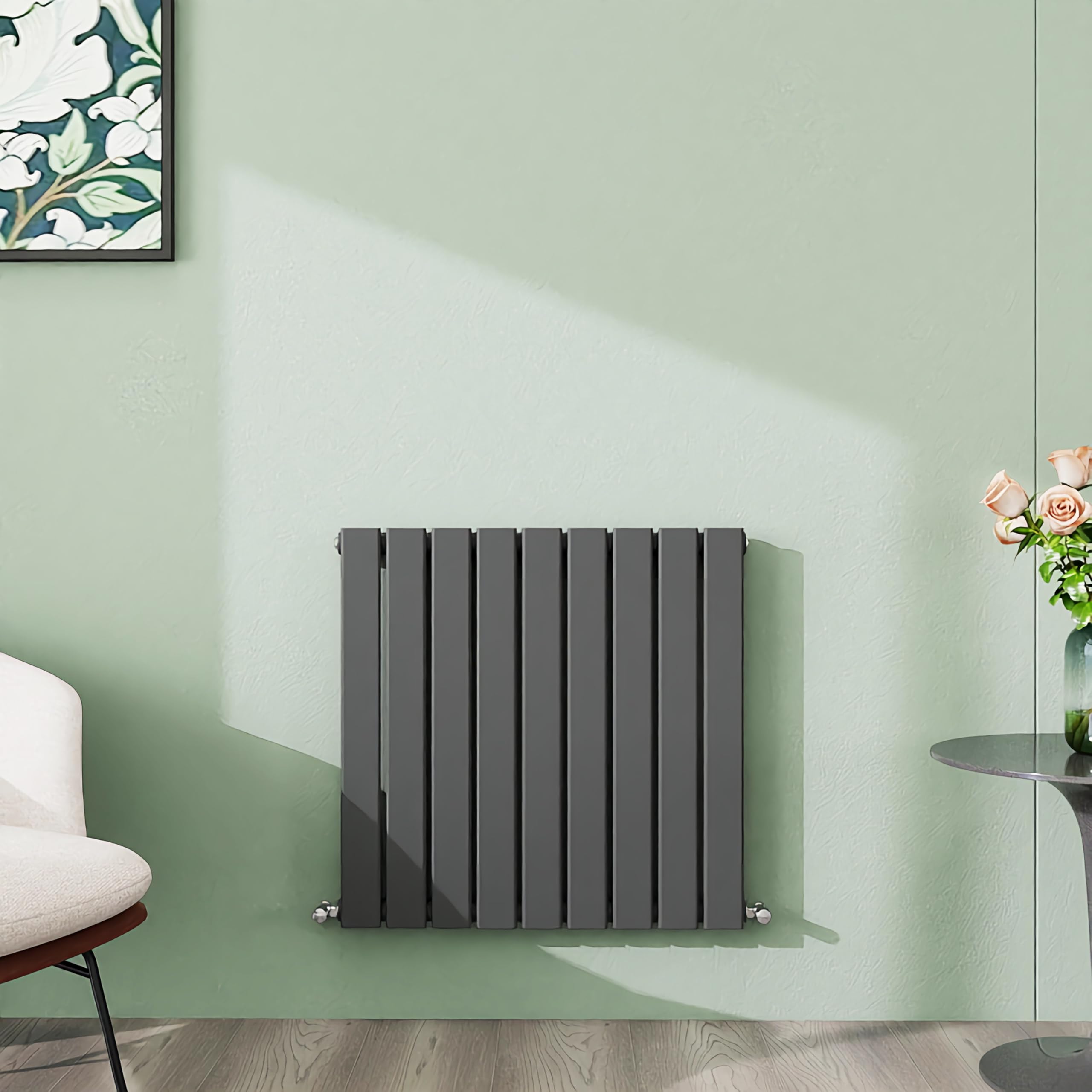 Simple Bathroom 600×612mm Anthracite Horizontal Designer Radiator Single Panel Modern Central Heating Flat Panel Radiators