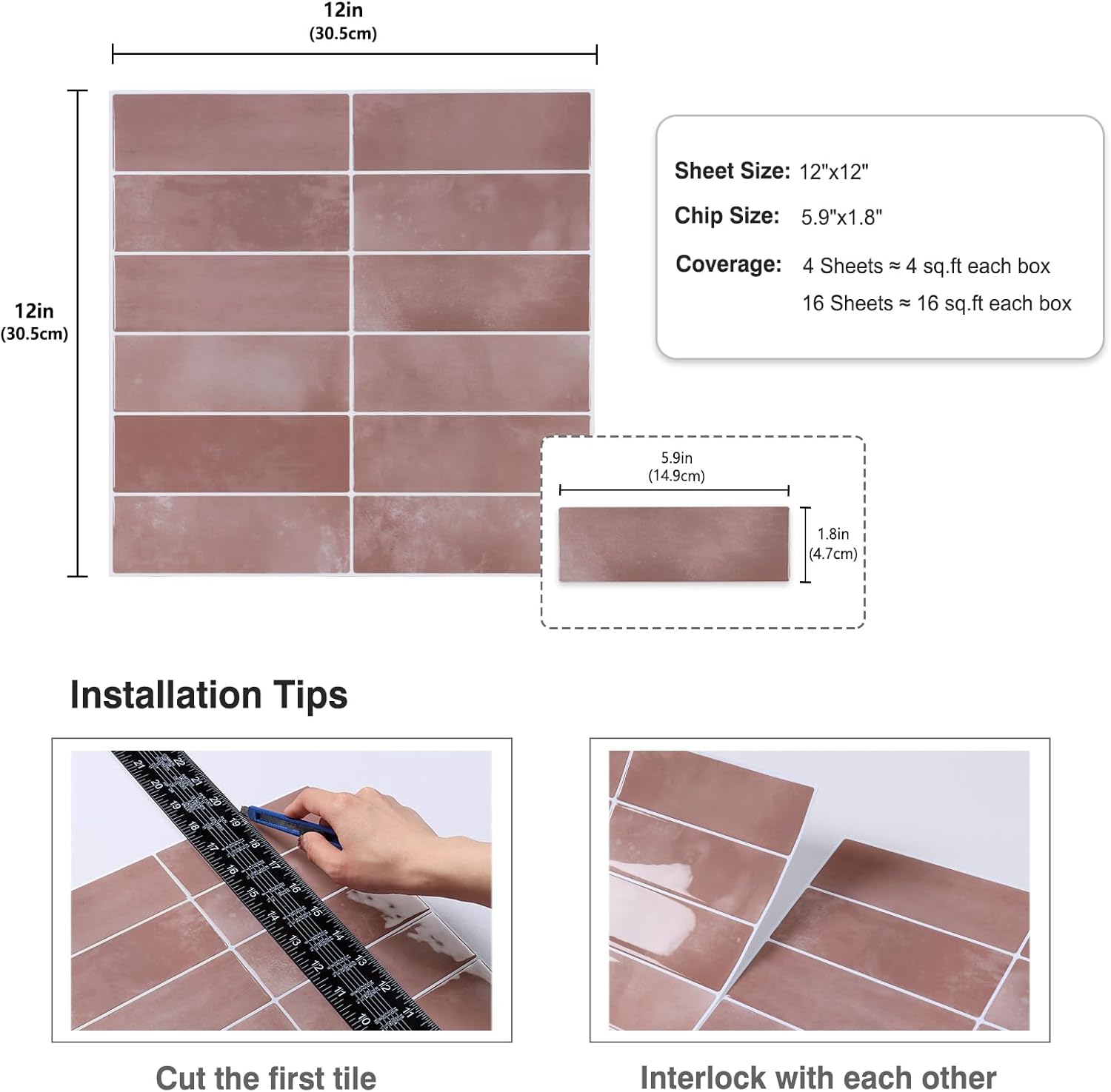 CRE8TIVE 16 Sheets Straight Linear Backsplash Tile for Kitchen Peel and Stick Tile Stick on Backsplash for Kitchen 12"x12" Self Adhesive Temporary Back Splash Wall Tiles for Bathroom Laundry Room
