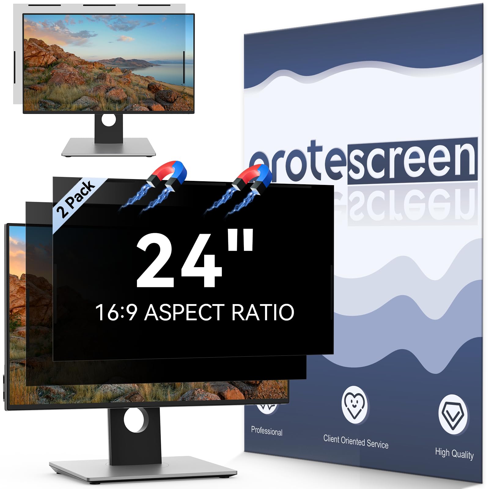 View 1 of [2-Pack] 24 Inch Magnetic Computer Privacy Screen Filter for 16:9 Widescreen Monitor, Removable Eye Protection Anti Glare Blue Light Filter Privacy Shield, Anti Spy Screen Protector Film 24 in1088207948
