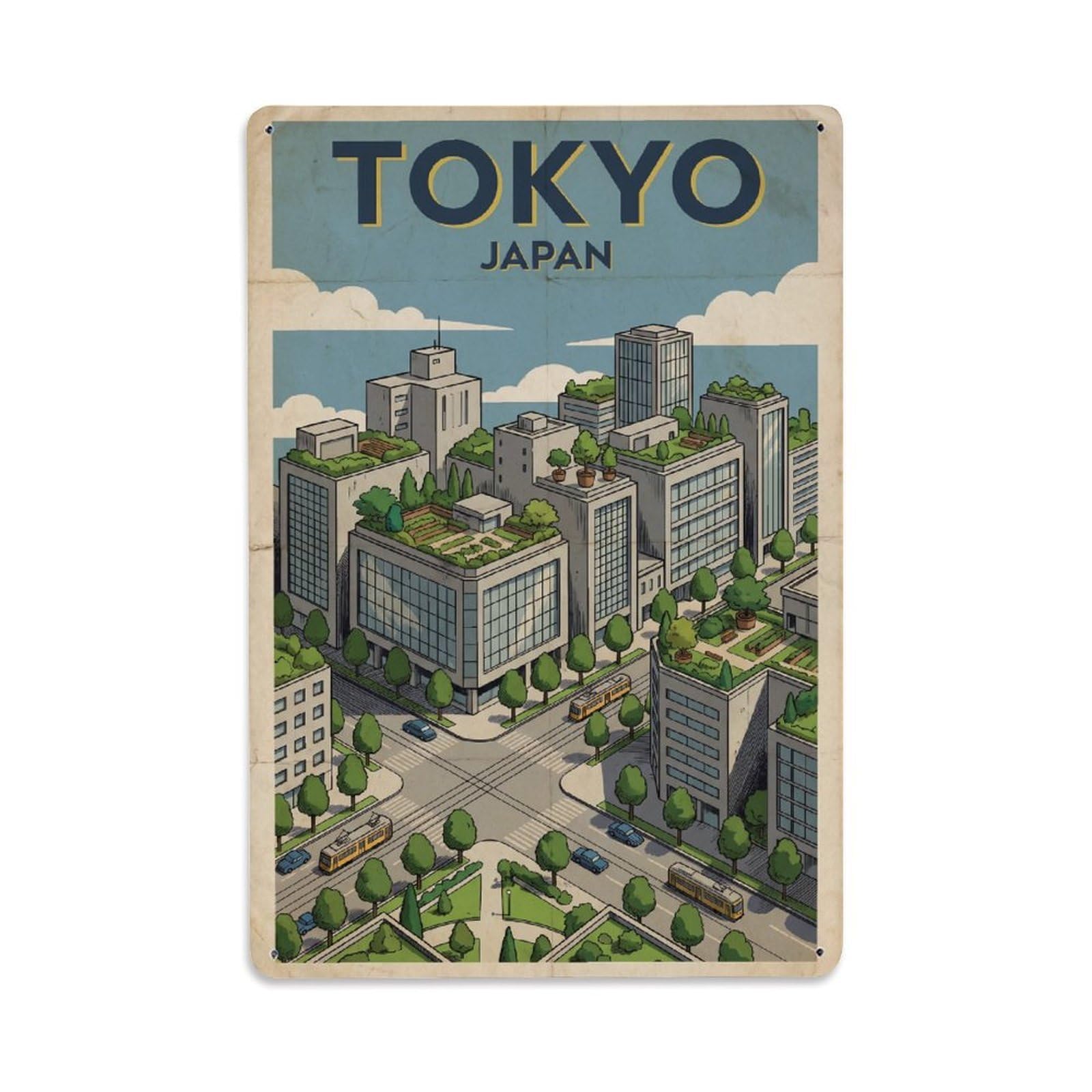Gead 8X12inch Style Vintage Travel Tokyo Japan Greenery Metal Tin Sign