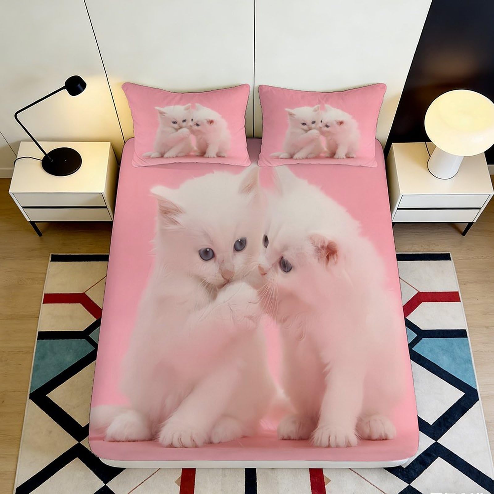 3D Printed Forest Animals Fitted Sheet Microfiber Elastic Hem Deep Pocket Forest Animal Mattress Fitted Cover Washable 200x200x25cm