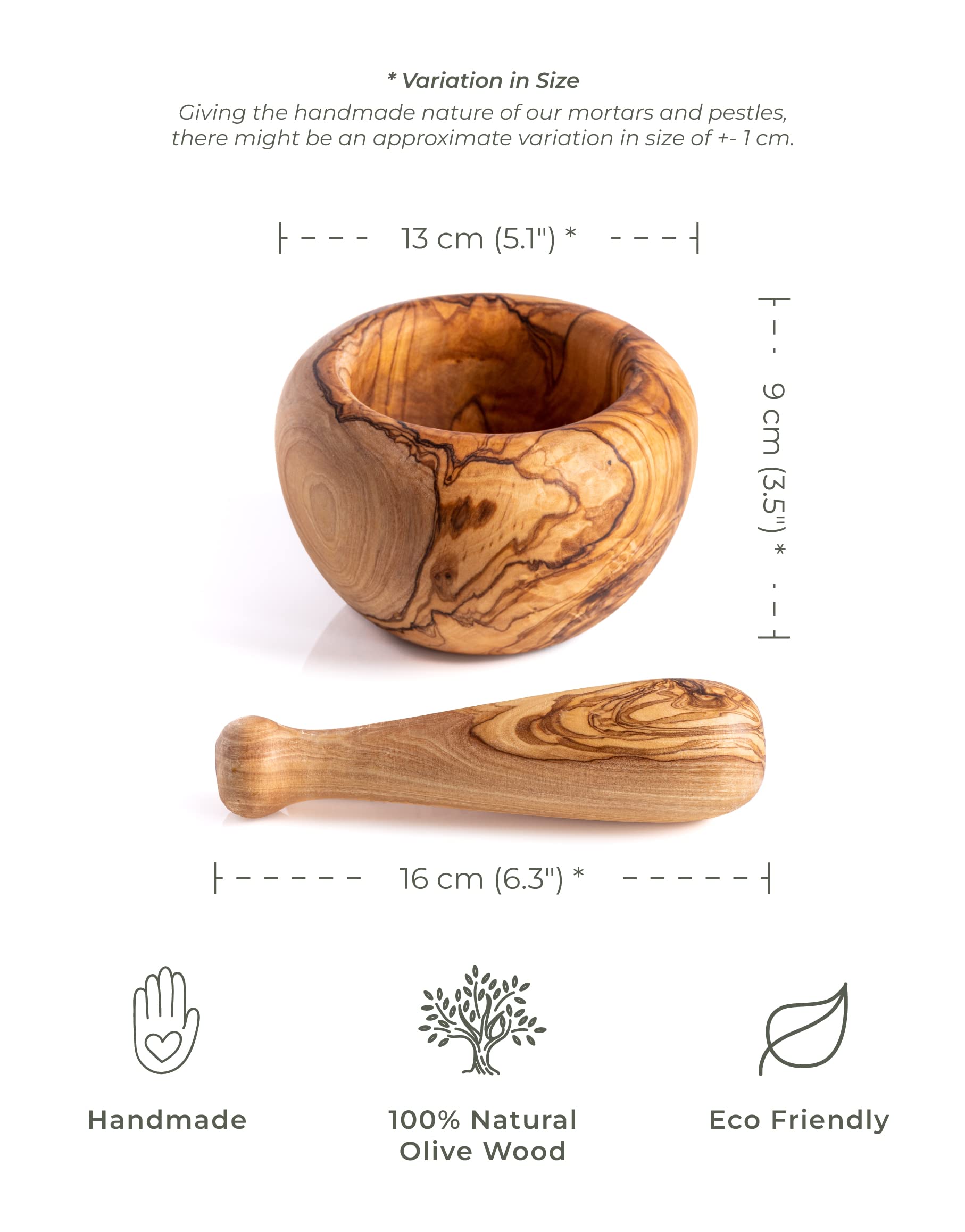 Olijfhouten vijzel met stamper 12 cm - Van Berkum Koken & Tafelen