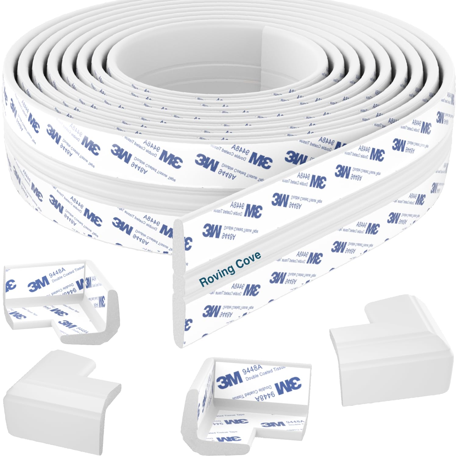 Roving Cove PreFit (Classic) Furniture Edge Corner Protector (Standard 15ft Edge 4 Corners), Baby Proofing Bumper Guards, Oyster White (Off White),