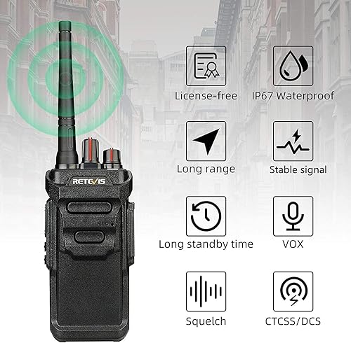 Miniatura 5 de Retevis RT48 IP67 Walkie Talkie impermeable, radio de 2 vías resistente con auricular, grado militar, resistente, Squelch, VOX, alarma SOS, radio