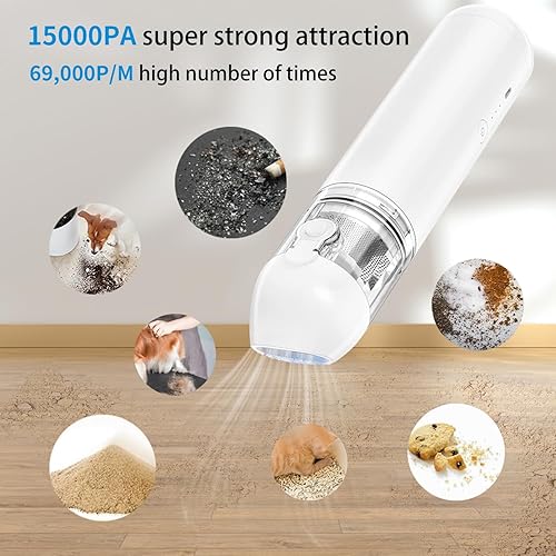 Miniatura 2 de Naisian Aspiradora inalámbrica para automóvil, mini aspiradora inalámbrica recargable portátil con filtros dobles HEPA de acero inoxidable (blanco)