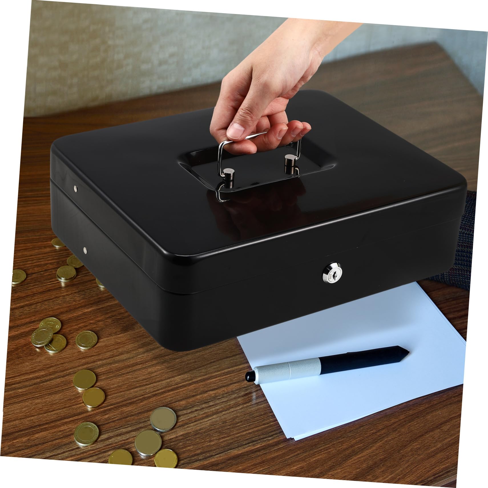 Boîte à Monnaie Métallique avec Clé, Plateau Compartimenté Portable