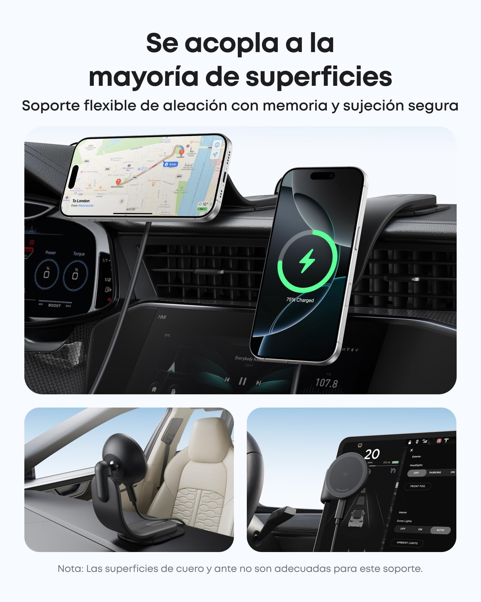 Anker Nano Cargador Coche Inalámbrico para Coche, Cargador Ajustable 360° con Almohadilla Desmontable, Carga Certificada Qi2 de 15W, para iPhone 16/15/14/13/12 (Adaptador Incluido)