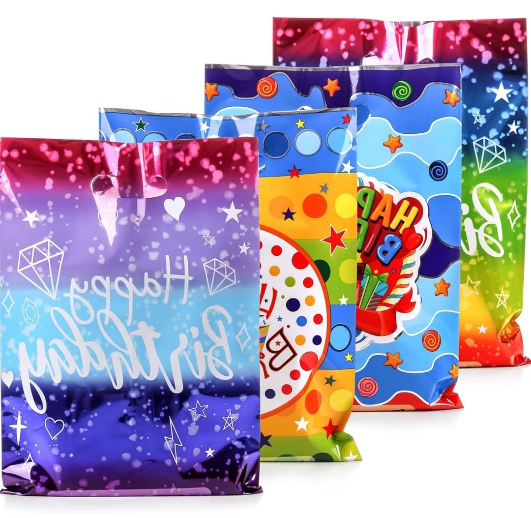 VRB Dec 24pcs Foil Guddy bags, return gift bags for kids birthday, Happy Birthday Party Return Gift Bags For Boys and Girls, Colorful Gift Bags (24pcs Happy Birthday Party Design)-picture-25