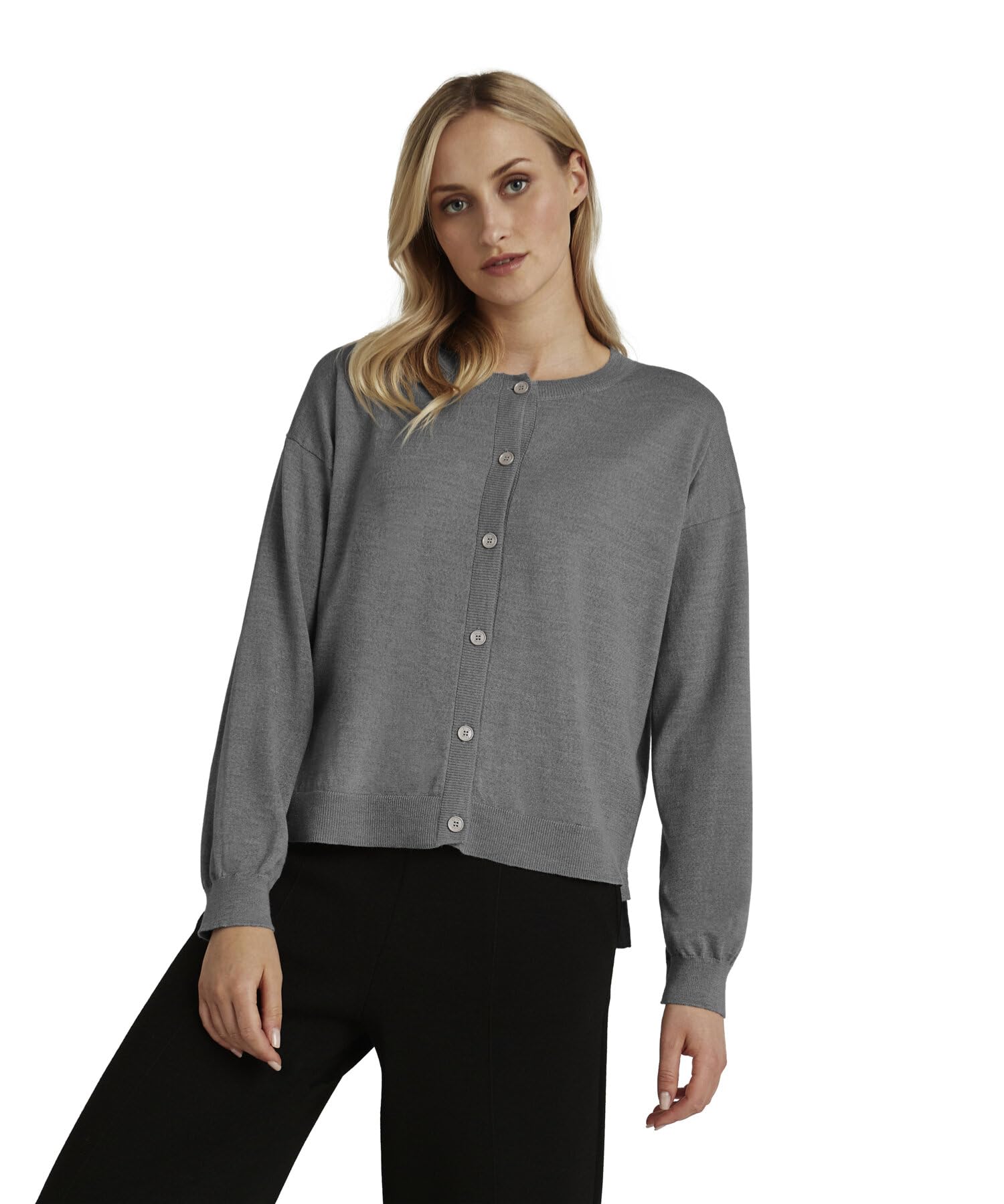 FALKE Mujer Basic New Merino Cardigan suéter cárdigan clásico Suave Elegante para el Trabajo y el Tiempo Libre Transpirable regulación climática antiolor Lana 1 Pieza