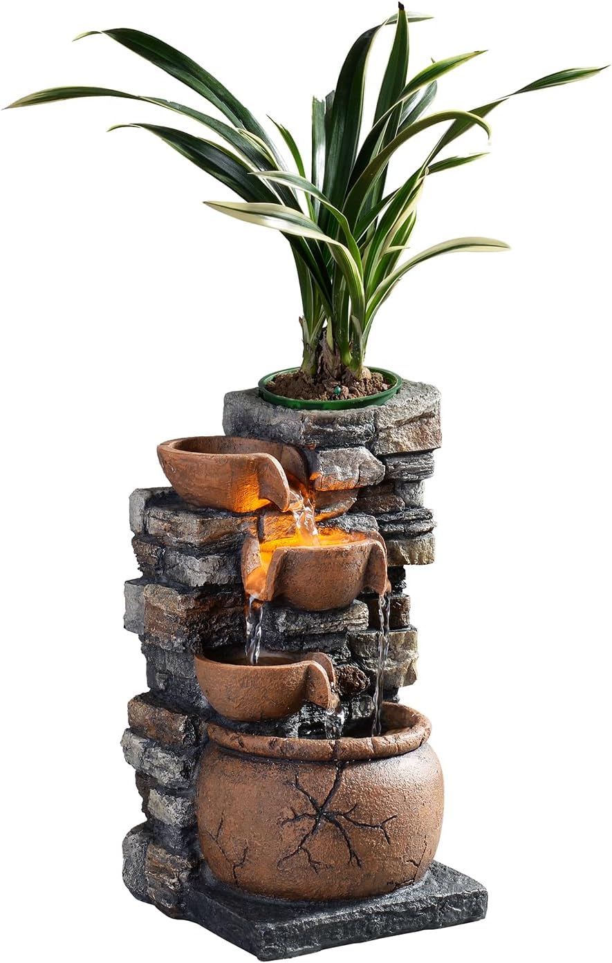 Haobos Indoor Fountain 4Bowl Rockery Soothing Sound Tabletop Fountains