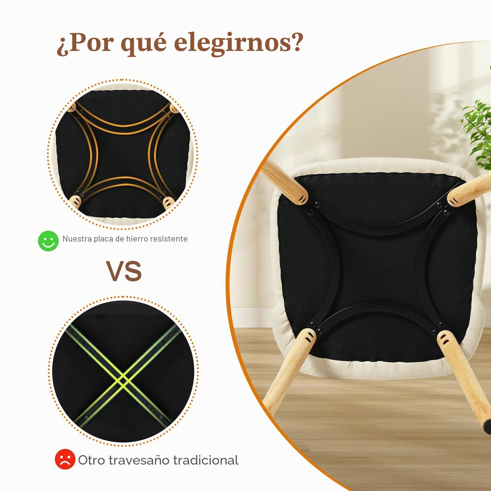 Juego de 6 sillas de Comedor con Patas de Madera y tapizadas de poliéster, para Comedor, Cocina, Oficina, Crema