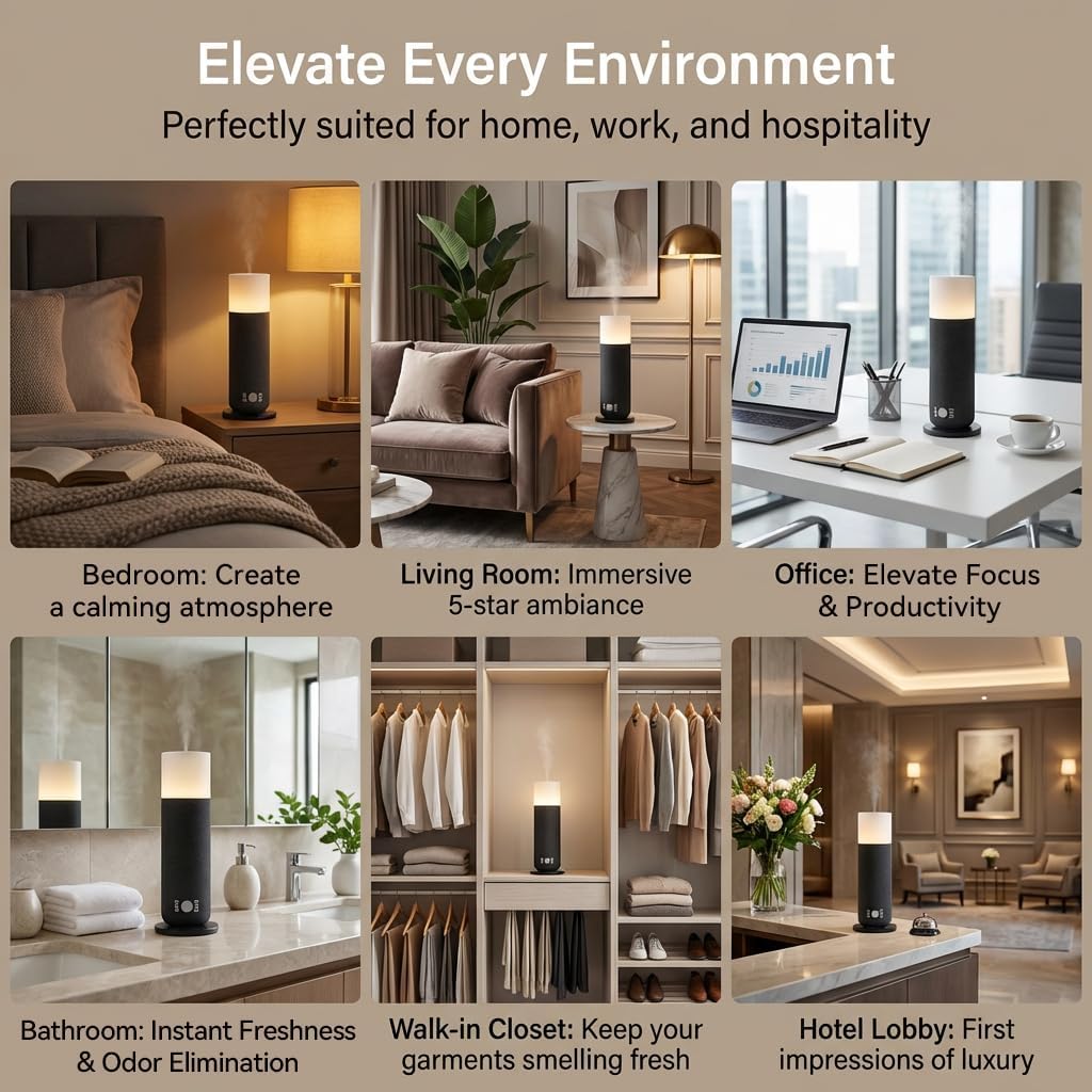 Waterless Essential Oil Diffuser for Home, App-Controlled Cold Air Scent Diffuser, 120ML Fabric-Wrapped Aroma Diffuser with Ambient Light, Up to 1000 Sq Ft, Quiet for Bedroom, Office & Living Room