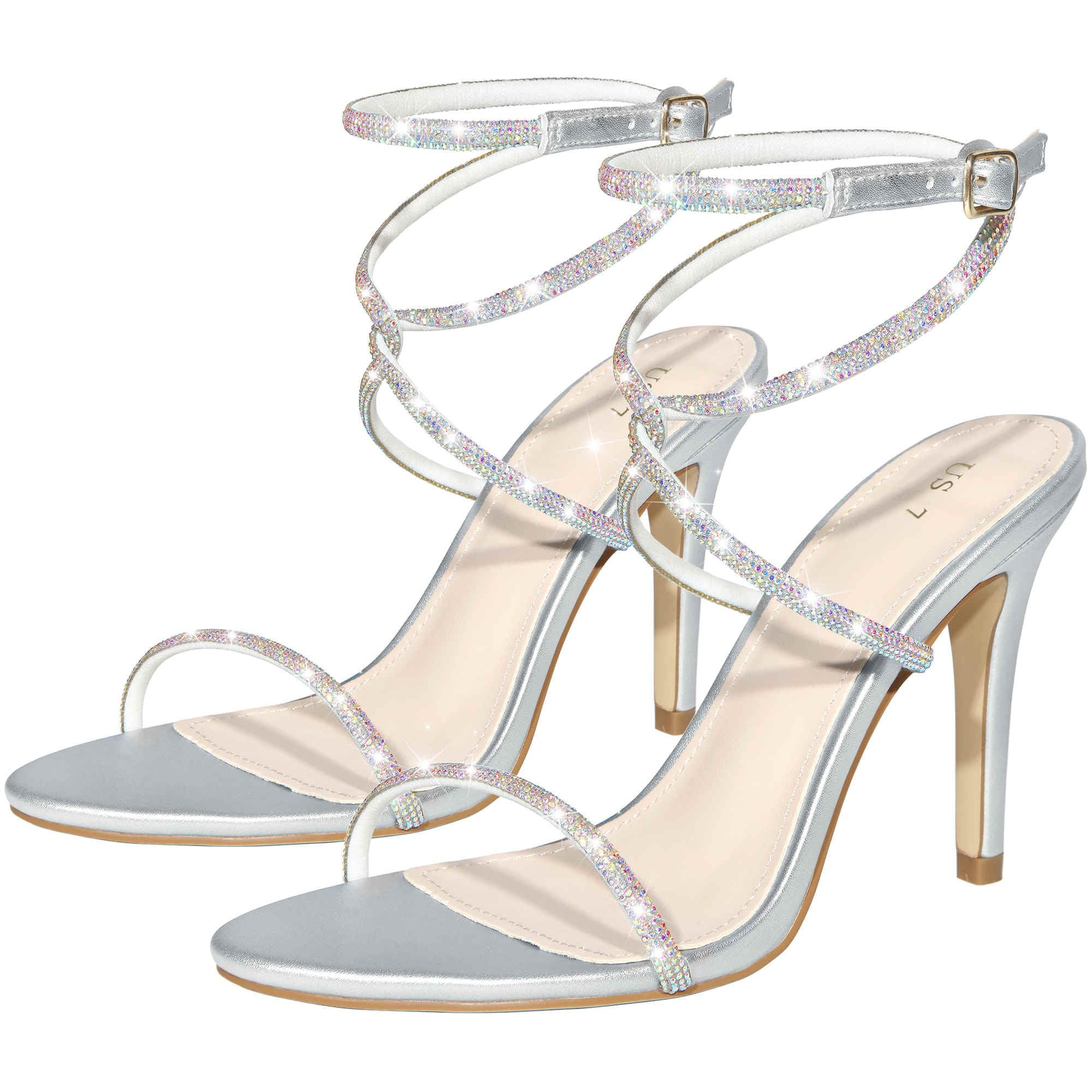 Perphy Rhinestones Crisscross Heel Stiletto Heel Sandals for Women