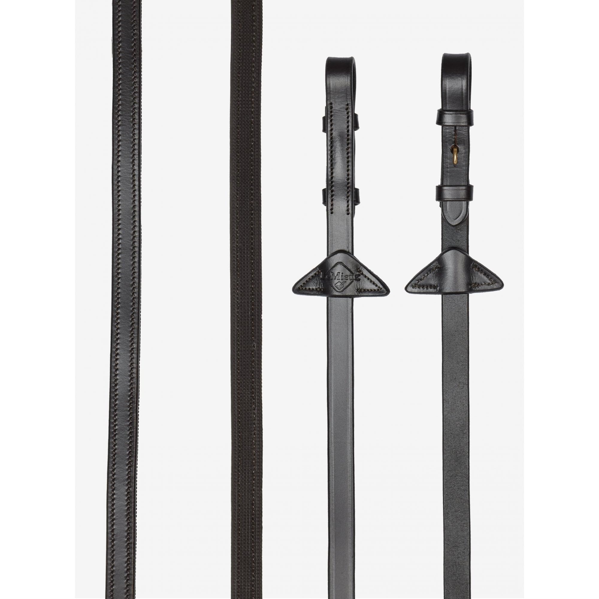 LeMieux Rubber Half lined Reins - Brown/Brass Full