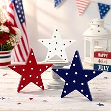 4th of July Table Decorations 3 PCS, Patriotic Red White Blue Americana Wooden Star Centerpiece Decor for Indoor Home, Fourth of July Memorial Independence Day Gift Signs for Mantel Office Tiered Tray