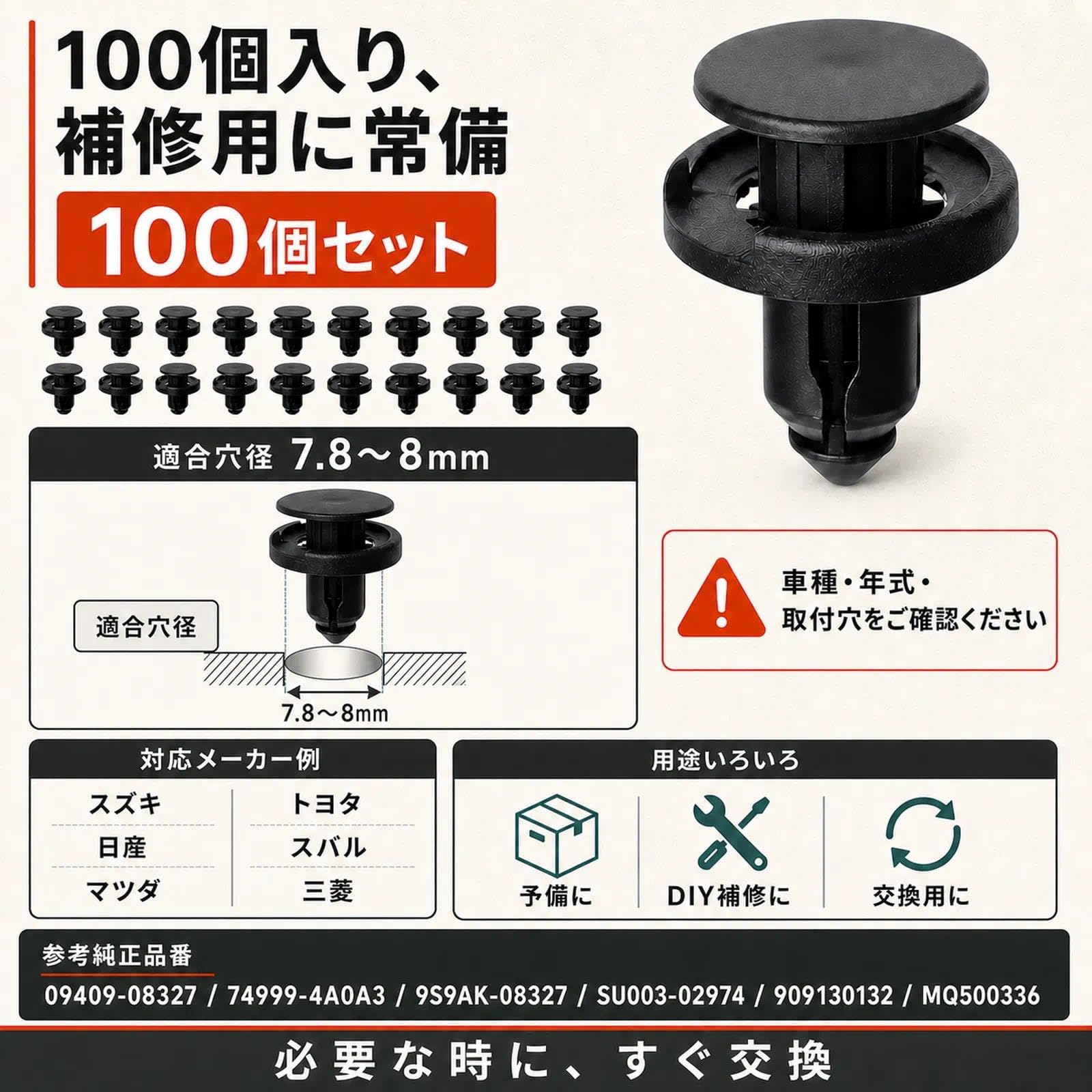 Amazon.co.jp: OTUAYAUTO プッシュリベット スズキ 100個 自動車