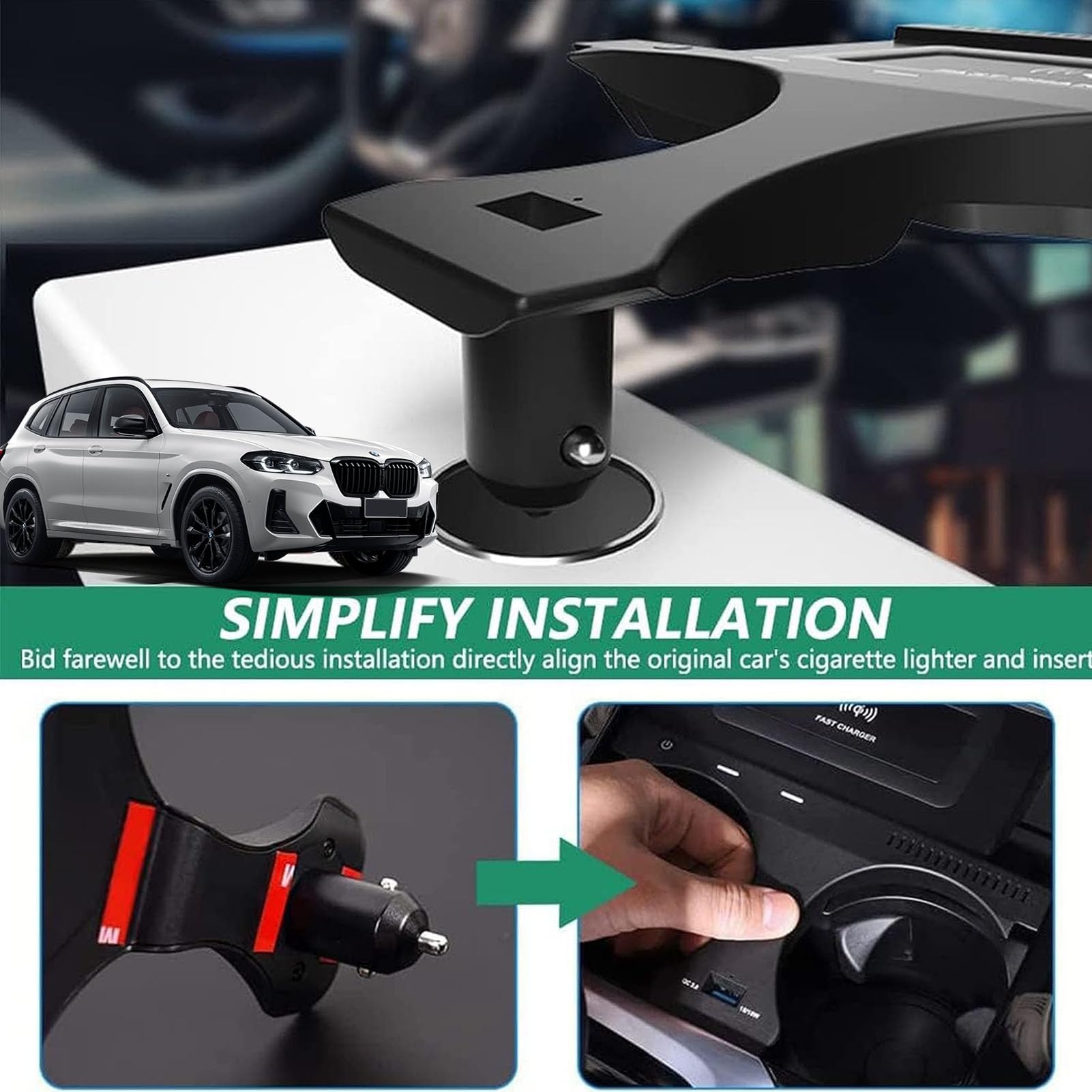 Cenna Caricabatteria per Auto Wireless per BMW X3/x3m (2018-2022) X4/x4m (2019-2022) Accessorio per Tutti I Modelli con Ricarica Rapida Wireless da 15 W E USB Qc3.0 Regalo per La Famiglia