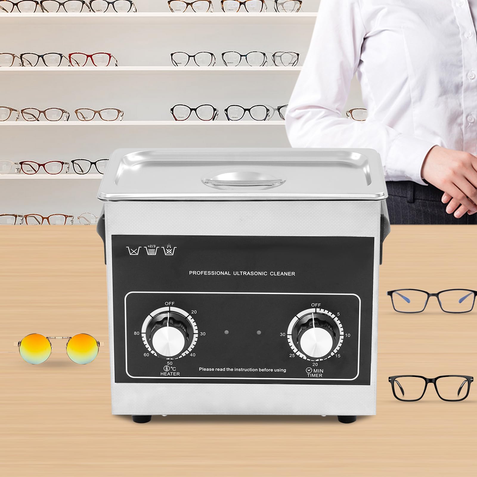 Ultraschall-Reinigungsgerät 3,2L, 40KHz 120W Schmuckreiniger mit Heizfunktion, Edelstahl-Reinigungsmaschine für Brillen, Uhren, Zahnersatz, Schmuck, Metallteile – Silber