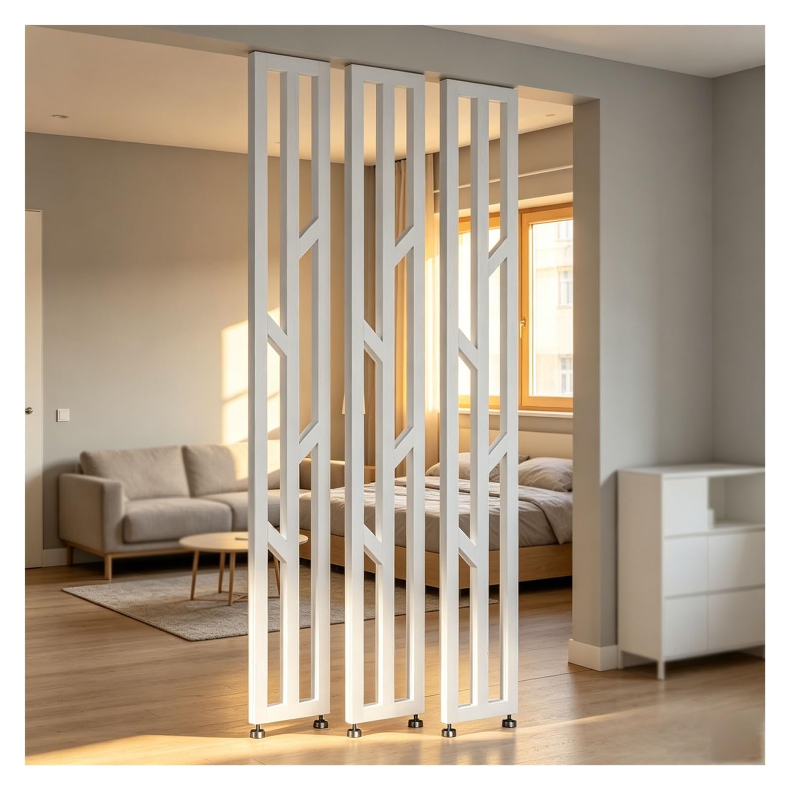 sans Perçage Paravent, Poteau Cloison De Separation Interieur, avec Pieds Réglables, Séparateur Sol Plafond, Convient À Diverses Situations(White,H165cm/65in)