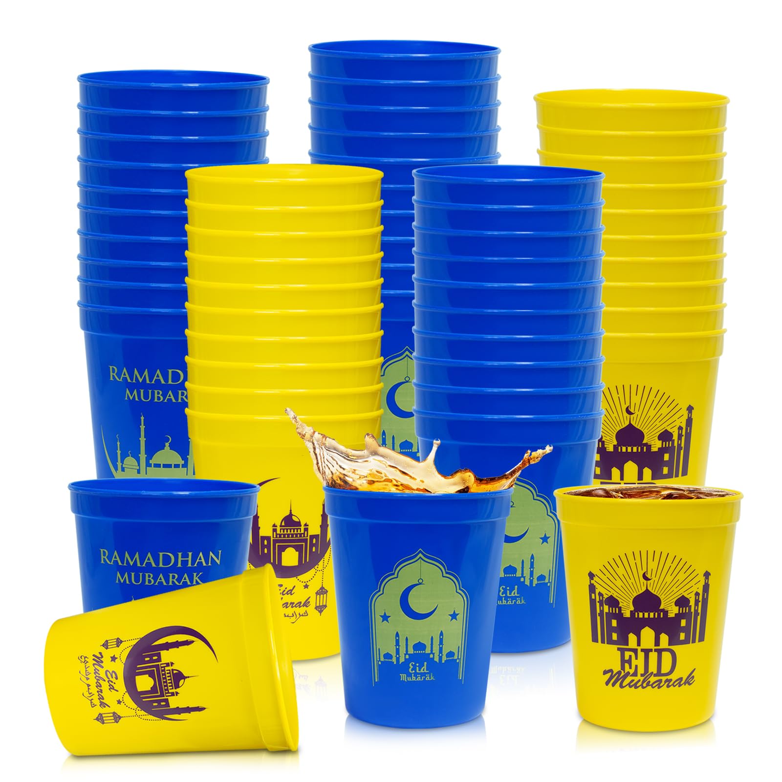 24pcs Ramadan Mubarak Cups Eid Mubarak Party Reusable Plastic 16oz Cups Happy Eid Decoration Eid Mubarak Party Supplies Favors for Ramadan Kareem and Eid