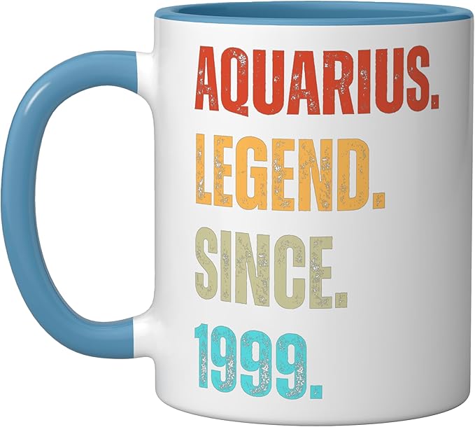 Aquarius Legend Since 1999 Retro Zodiac Sign Birthday Ceramic Mug, Blue/White