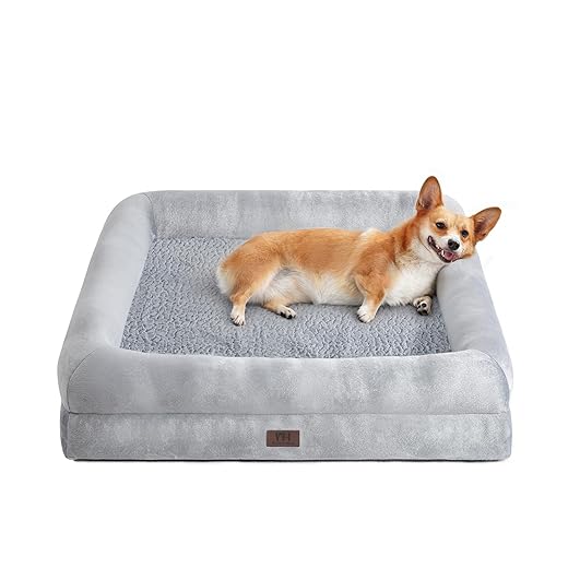 WESTERN HOME Orthopedic Dog Beds for small medium dogs, Bolster Dog Sofa with Washable Cover and Non-skid Bottom,Grey,71x58x7cm