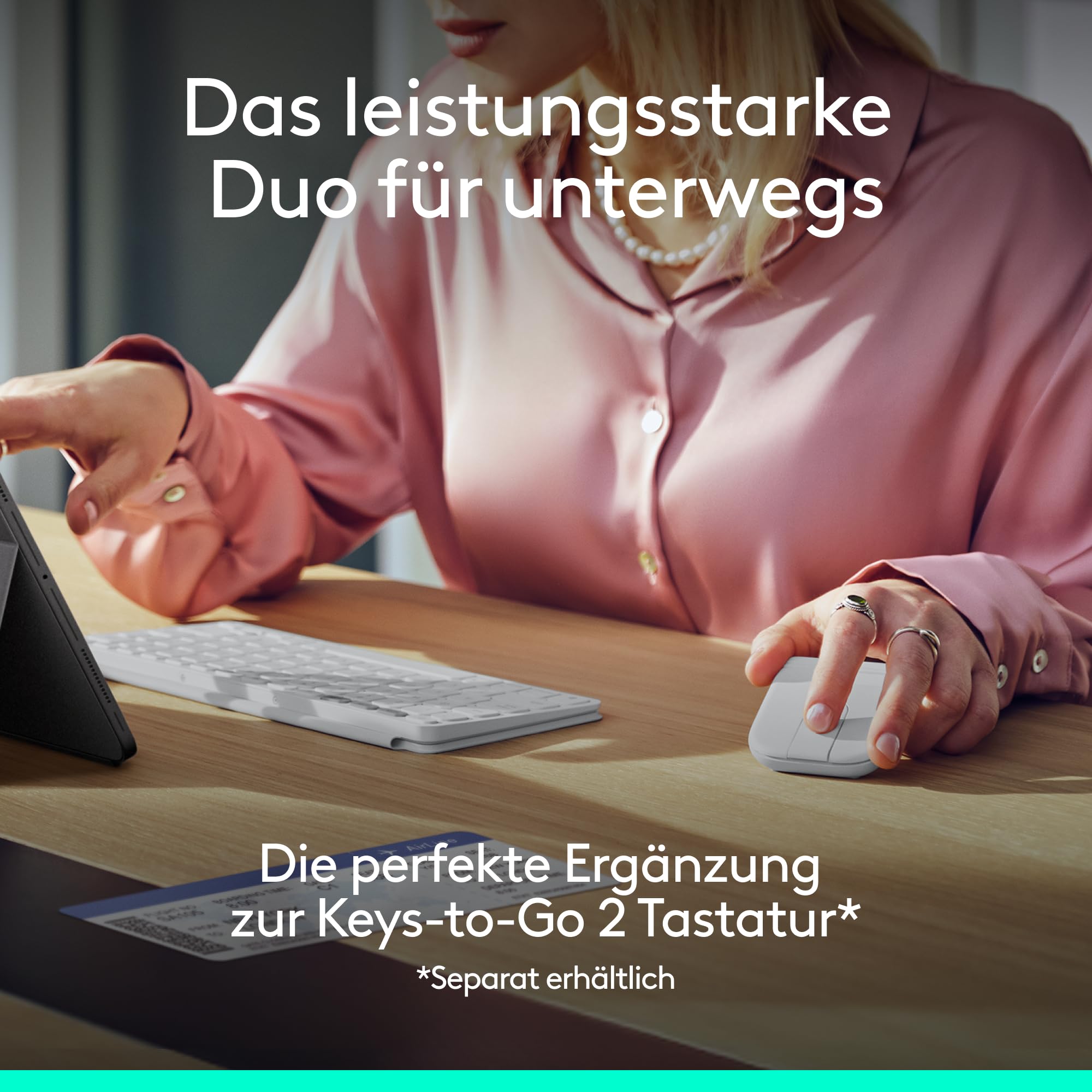 Logitech Mobi Fold, ultramobile Maus für unterwegs, klein und leicht, Touch-Scroll, leise Klicks, 4K DPI, Bluetooth, für Windows-PC, Mac, Chromebook, Android, iPad - Weiß
