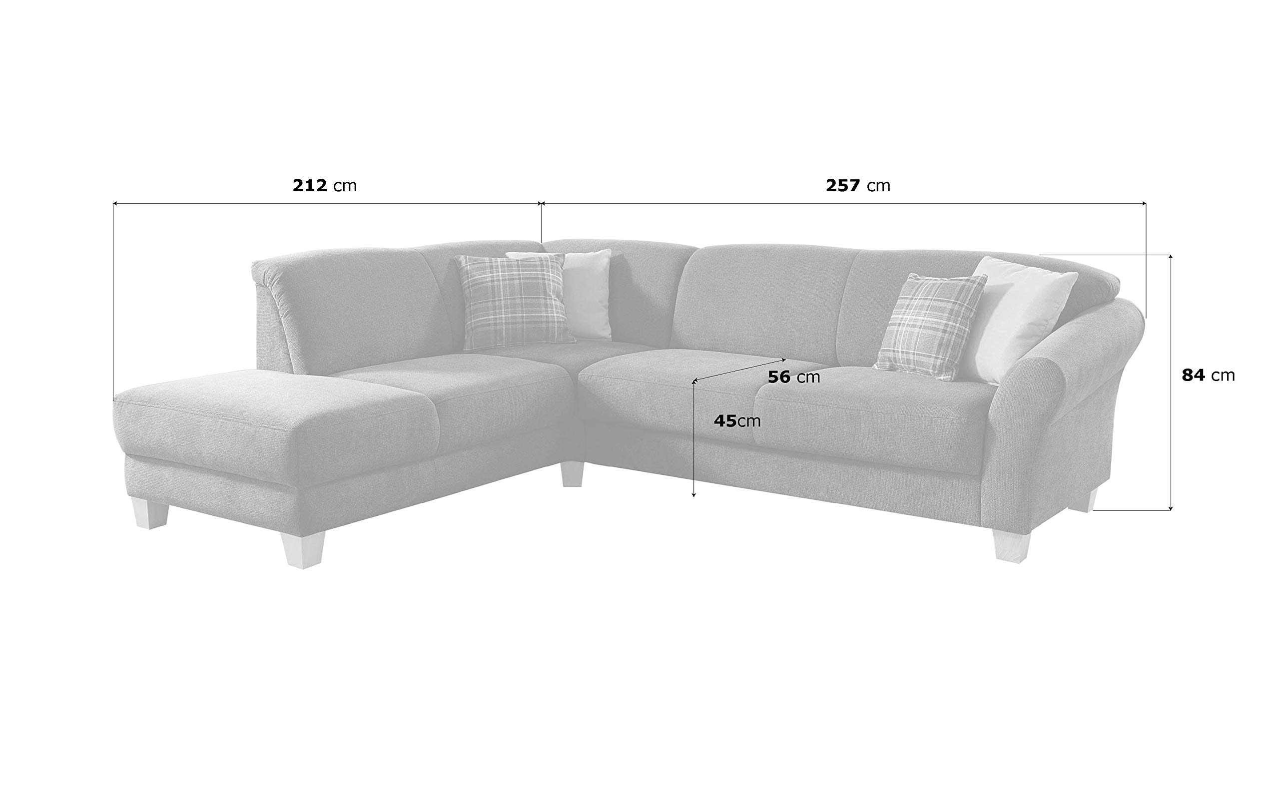 CAVADORE Ecksofa Gootlaand / Große Sitzecke im Landhausstil inkl. praktischer Vorziehfunktion und Bettkasten / Mit Federkern-Polsterung / 257 x 84 x 212 / Hellgrau