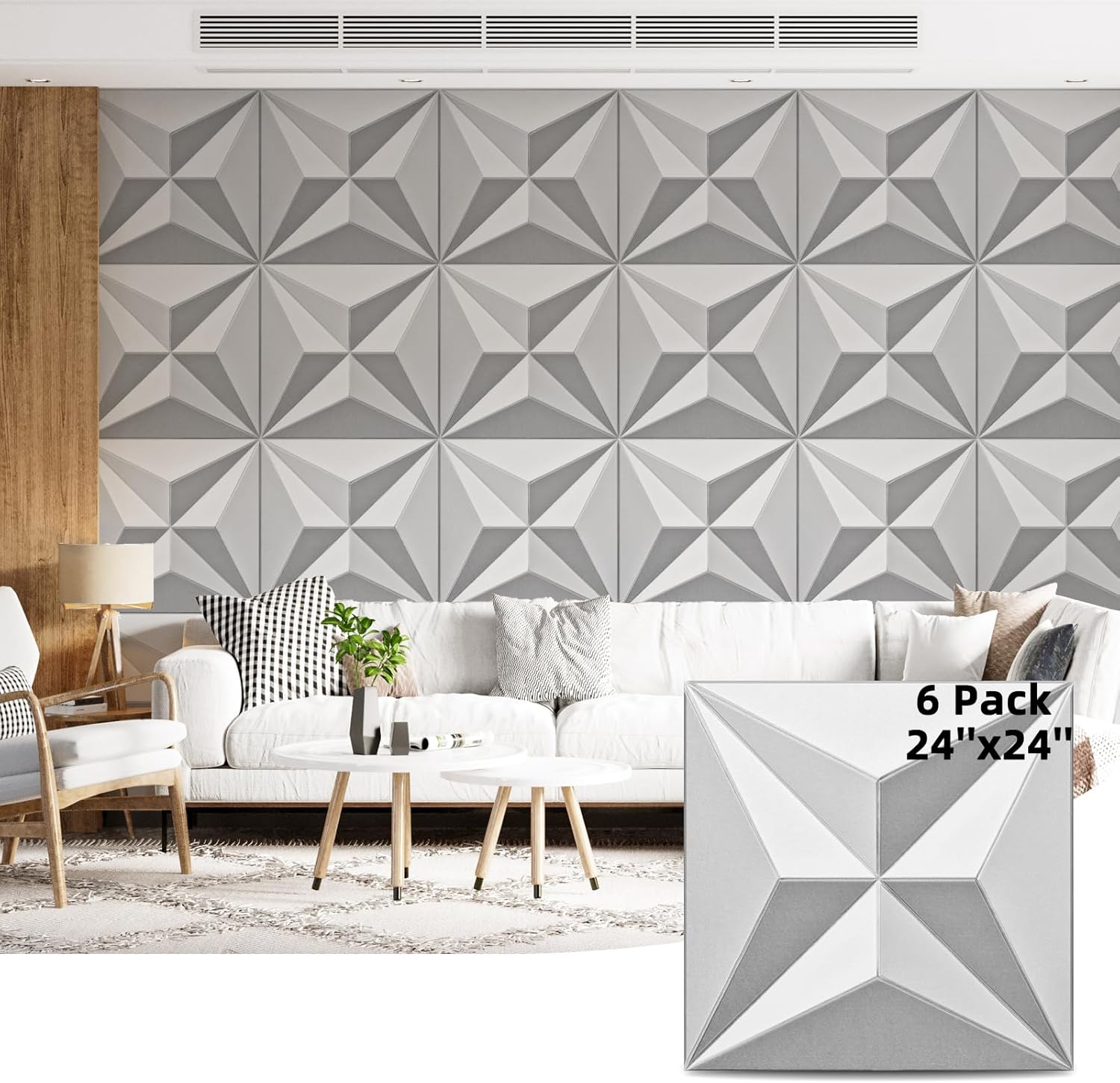 Art3dwallpanels 24" X 24" Acoustic Panels 6 Pack Soundproof Wall Panels Sound Dampening, 3D Wall Decor Absorbing Panels, White and Gray Gray & White