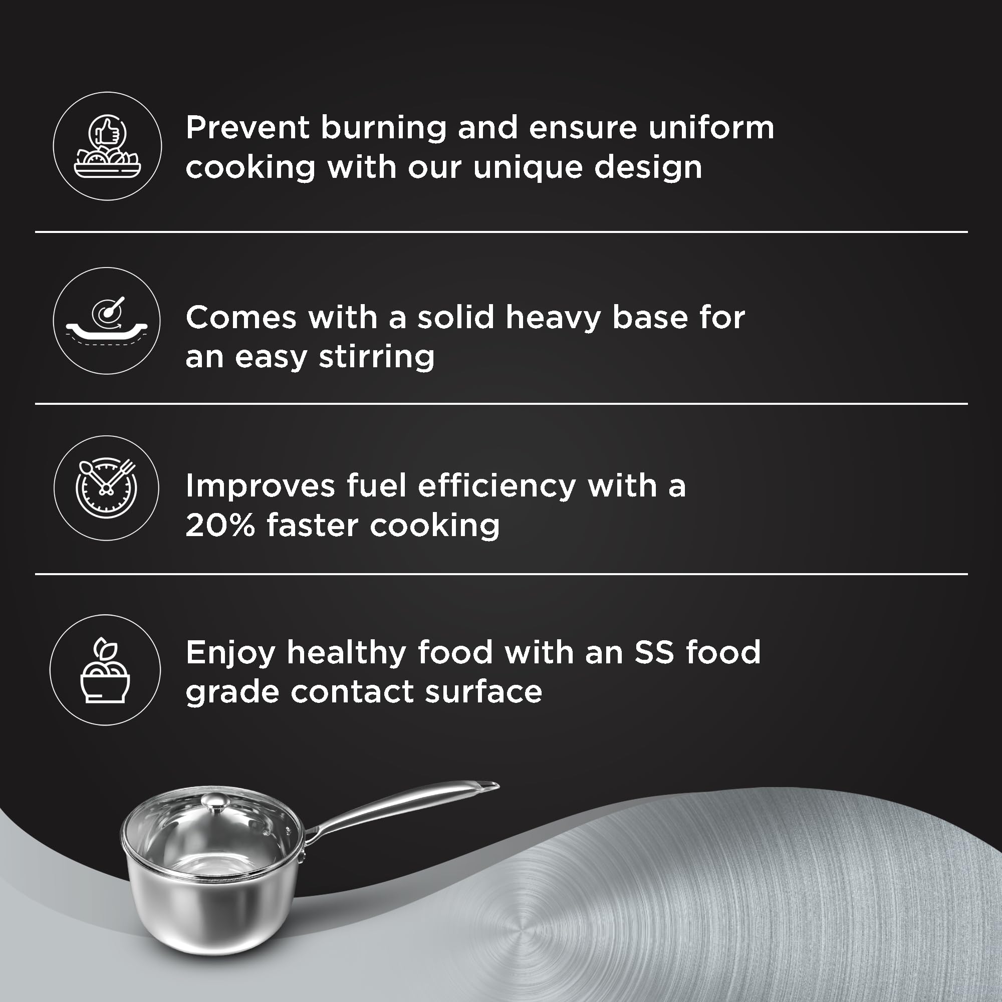 ?Preethi Metallica Collection Triply Stainless Steel Milk Pan with Glass Lid, 16 cm, Gas & Induction Compatible, Metal Spatula Friendly - 1 Liter 1